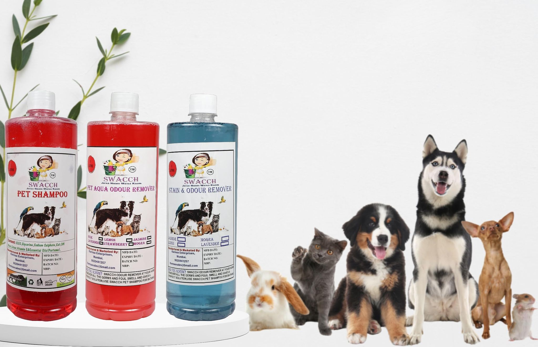 Swacch Shampoo (Strawberry) + Deodorizer (Lavender) + Stain Remover (Strawberry) 1 Litre Each