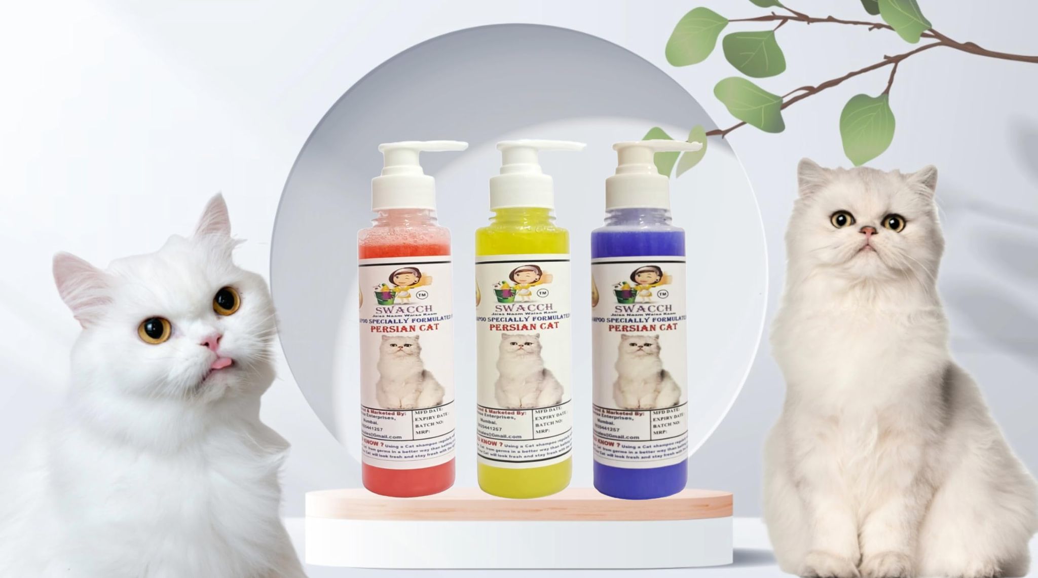 SWACCH Premium Shampoo for Persian CAT (200ML) (Combo Pack of 3) Strawberry, Lemon & Lavender