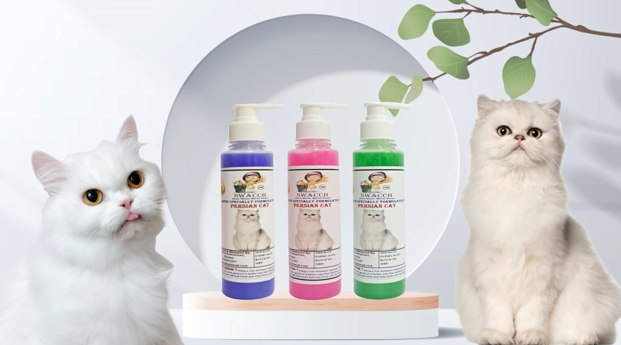 SWACCH Premium Shampoo for Persian CAT (200ML) (Combo Pack of 3) Lavender, Rose & NEEM ALOVERA