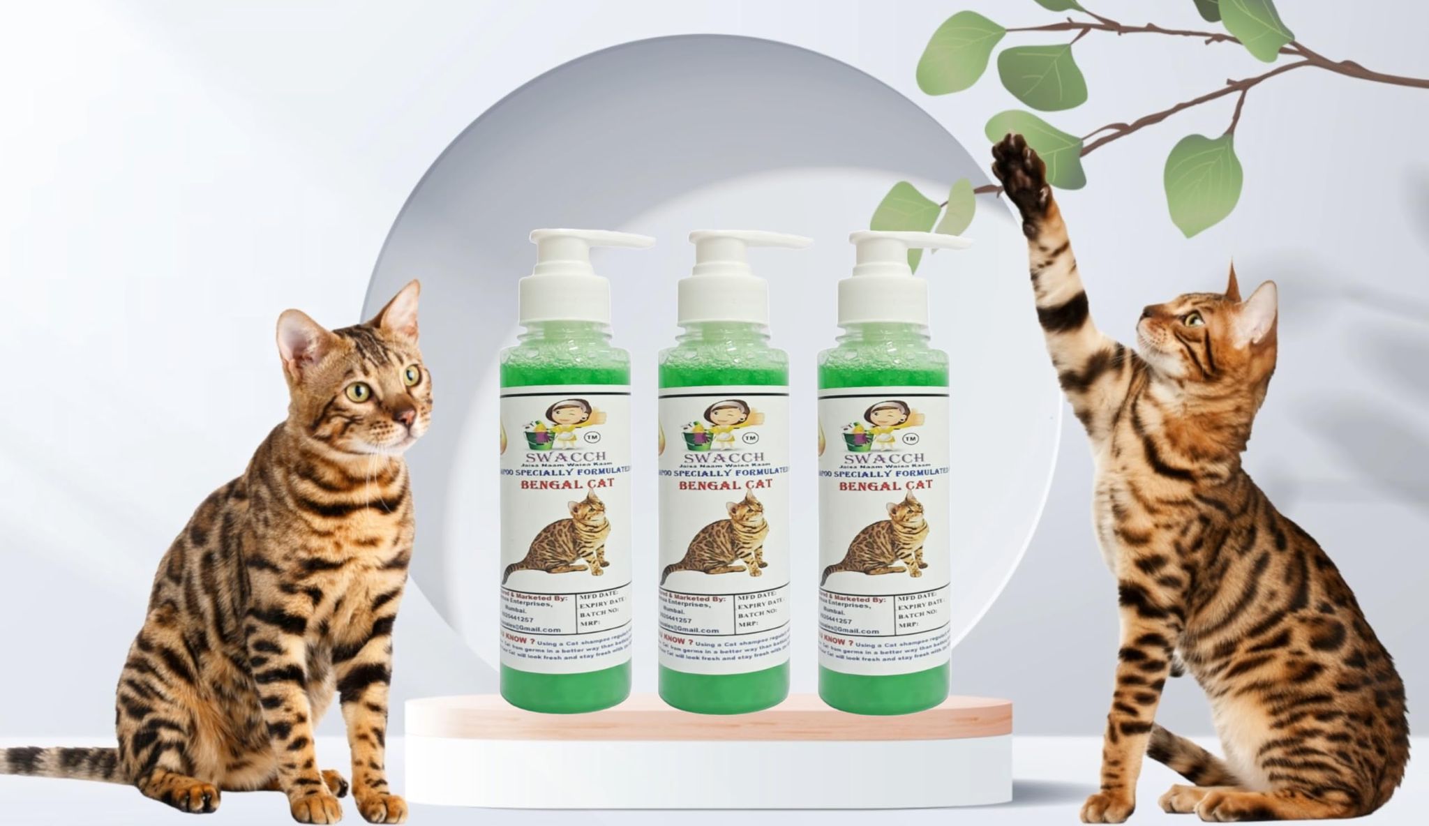 SWACCH Premium Shampoo for Bengal CAT (200ML) (Pack of 3) NEEM ALOVERA