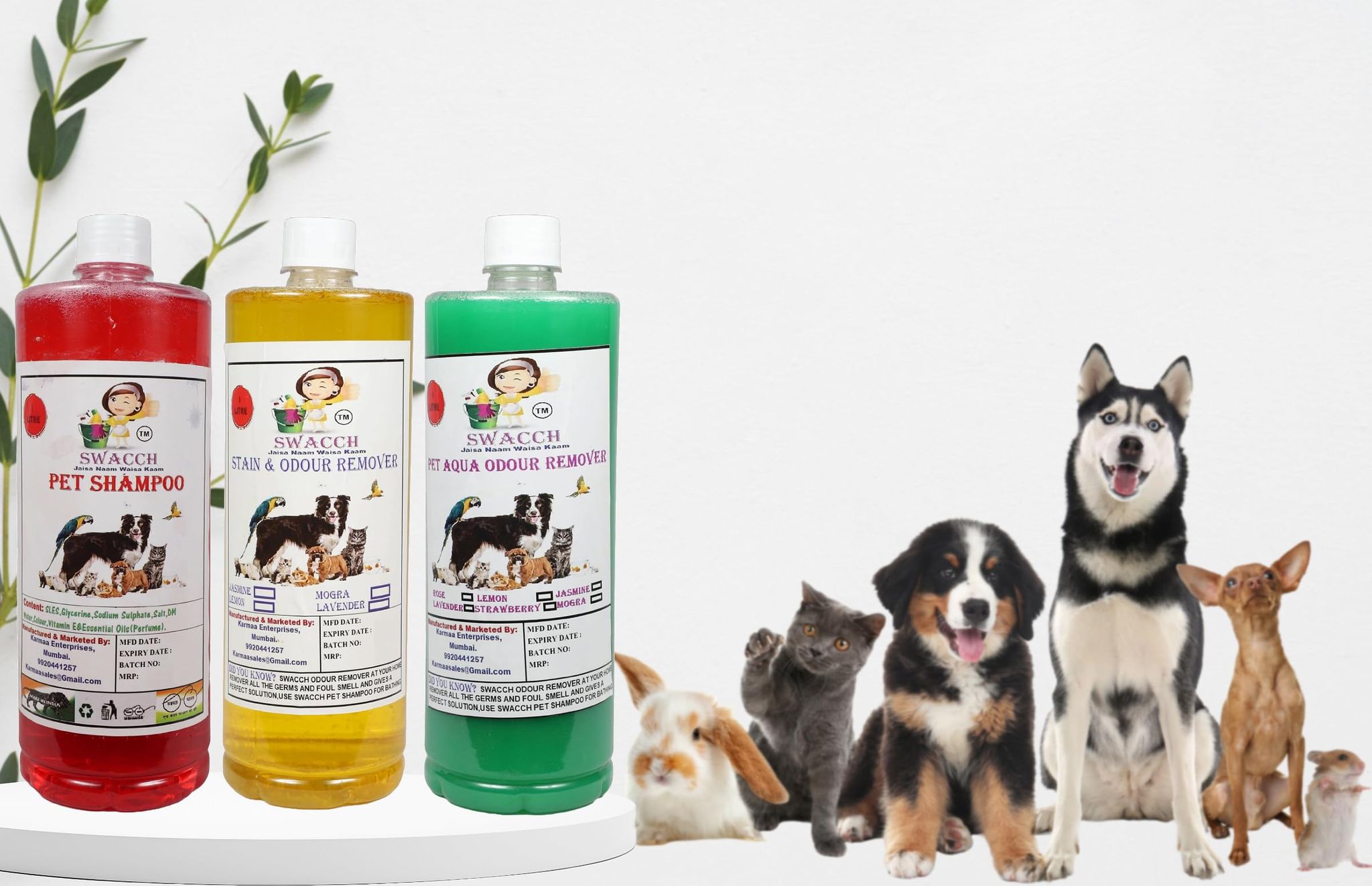 Swacch Shampoo (Strawberry) + Deodorizer (Lemon) + Stain Remover (Jasmine) 1 Litre Each