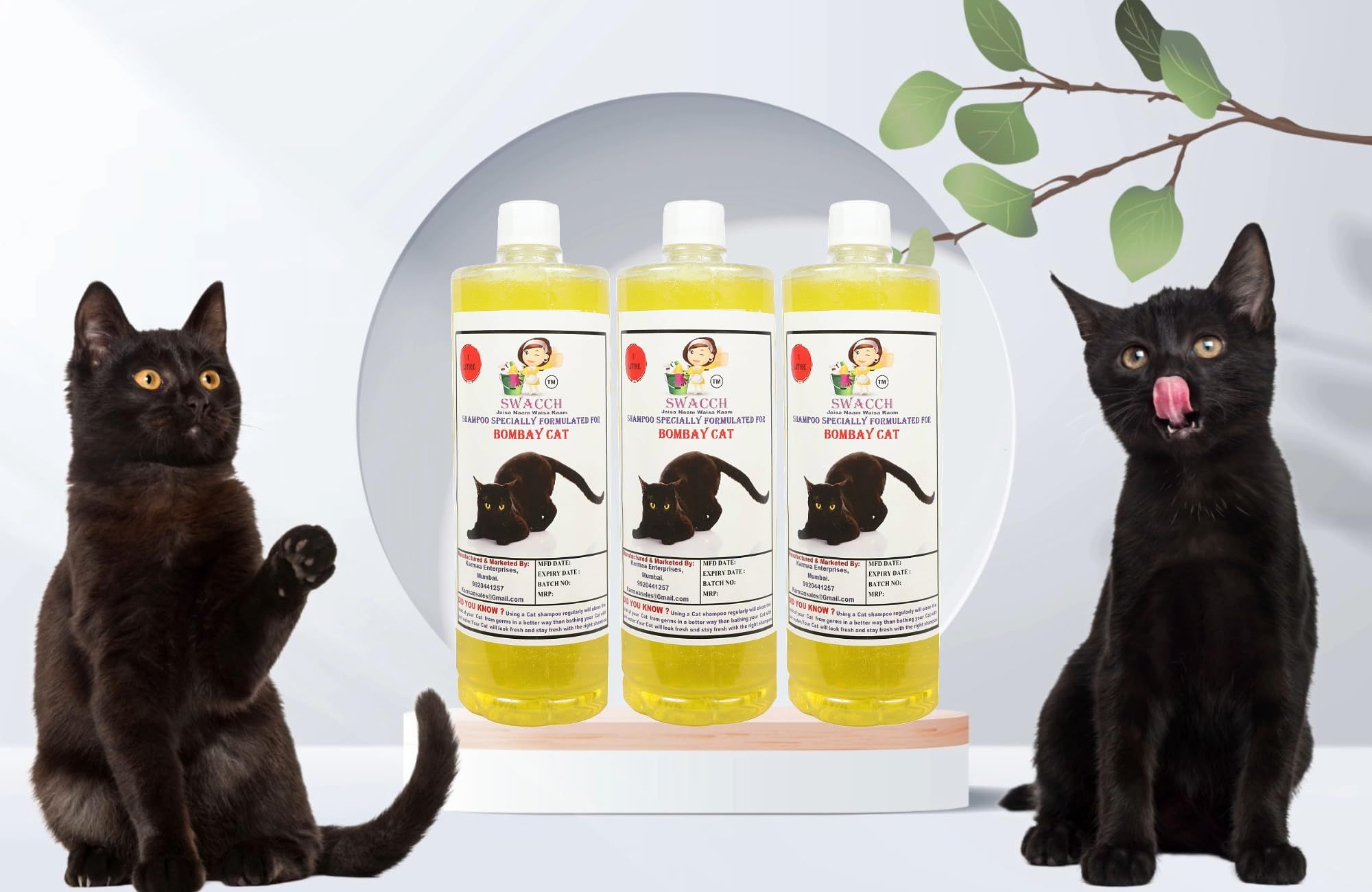 SWACCH Shampoo Specially FORMULATED for Bombay CAT (1 Litre) (Pack of 3) Lemon