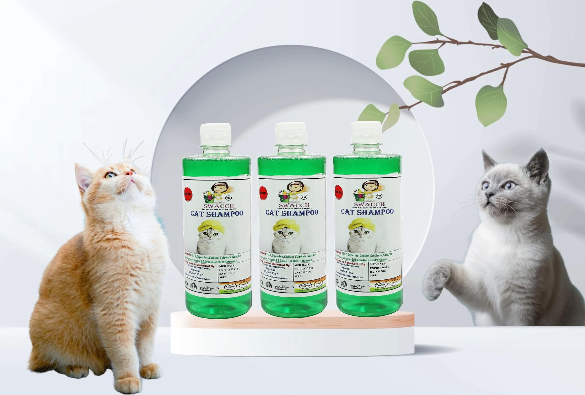 Swacch Cat Shampoo (500ml) (Combo Pack of 3) Neem Alovera