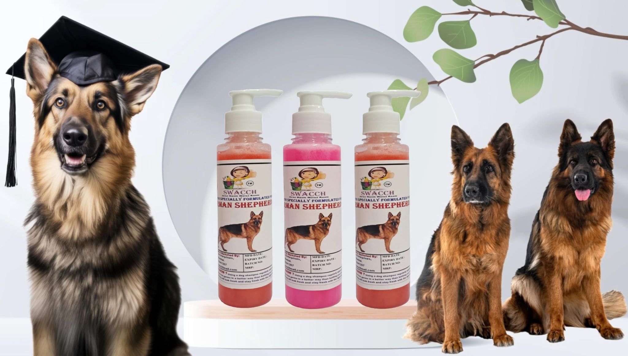 SWACCH Premium Shampoo for German Shepherd (200ML) (Combo Pack of 3) Jasmine, Rose & Strawberry