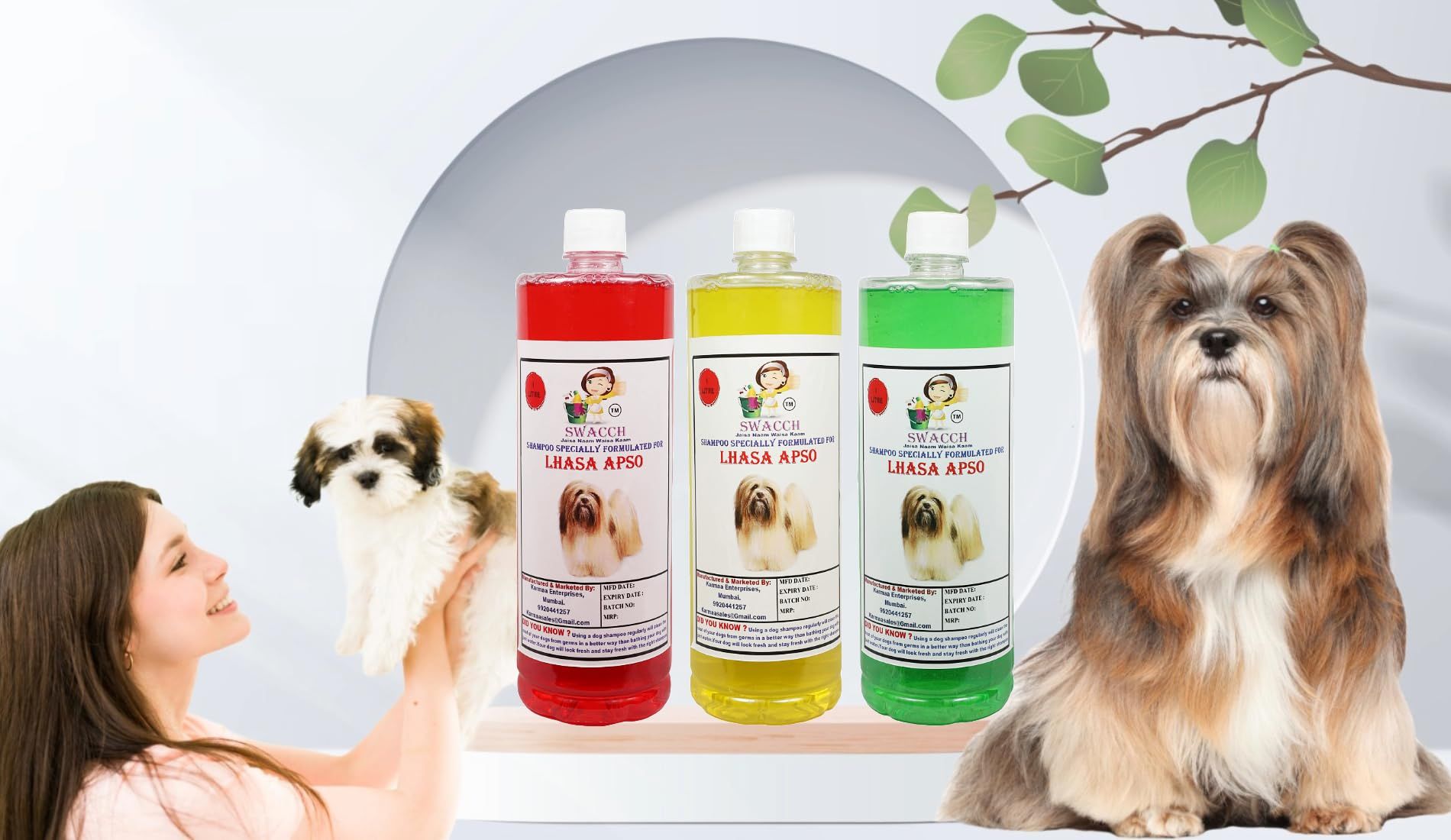 Swacch Shampoo Specially Formulated for Lhasa APSO (1 Litre) (Combo Pack of 3) Jasmine, Lemon & Neem Alovera