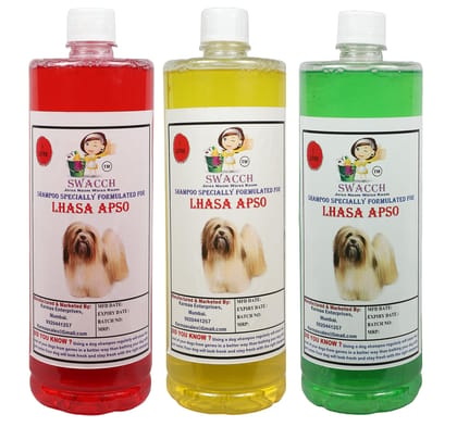 Swacch Shampoo Specially Formulated for Lhasa APSO (1 Litre) (Combo Pack of 3) Jasmine, Lemon & Neem Alovera