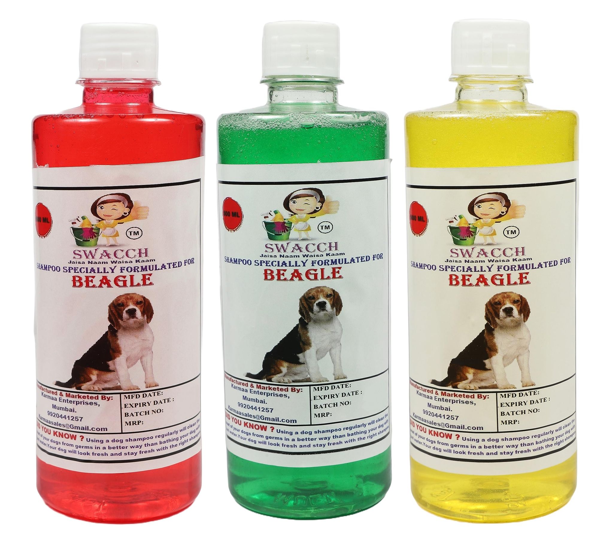 SWACCH Shampoo Specially FORMULATED for Beagle (500ML) (Combo Pack of 3) Jasmine, NEEM ALOVERA, Lemon