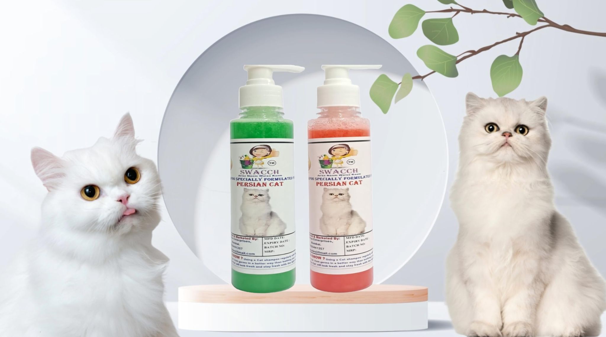 SWACCH Premium Shampoo for Persian CAT (200ML) (Combo Pack of 2) NEEM ALOVERA & Jasmine