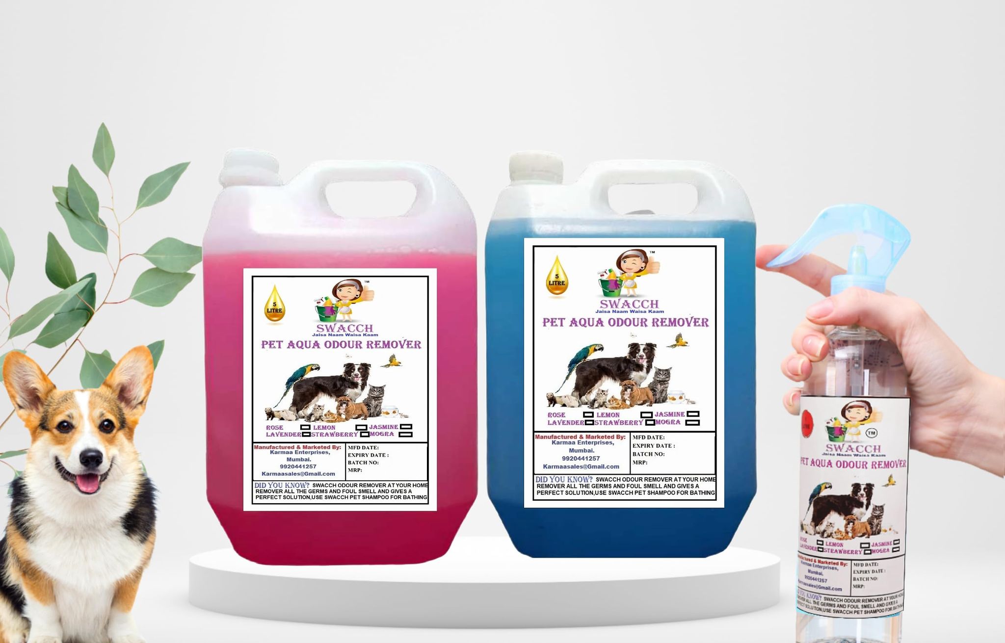 Swacch PET Aqua Odour Remover (5 Litre) (Pack of 2) Rose & Lavender