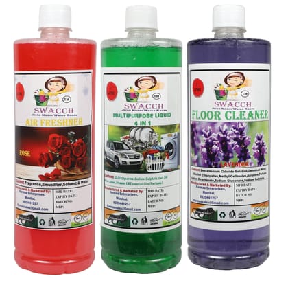 HOME CARE COMBO Air Freshner Rose, Multipurpose Liquid & Floor Cleaner Lavender (1 Litre) (Pack of 3)
