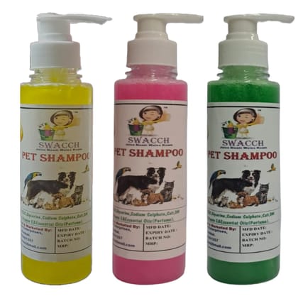 SWACCH Premium Shampoo for PET Shampoo (200ML) (Combo Pack of 3) Lemon, Rose, NEEM ALOVERA