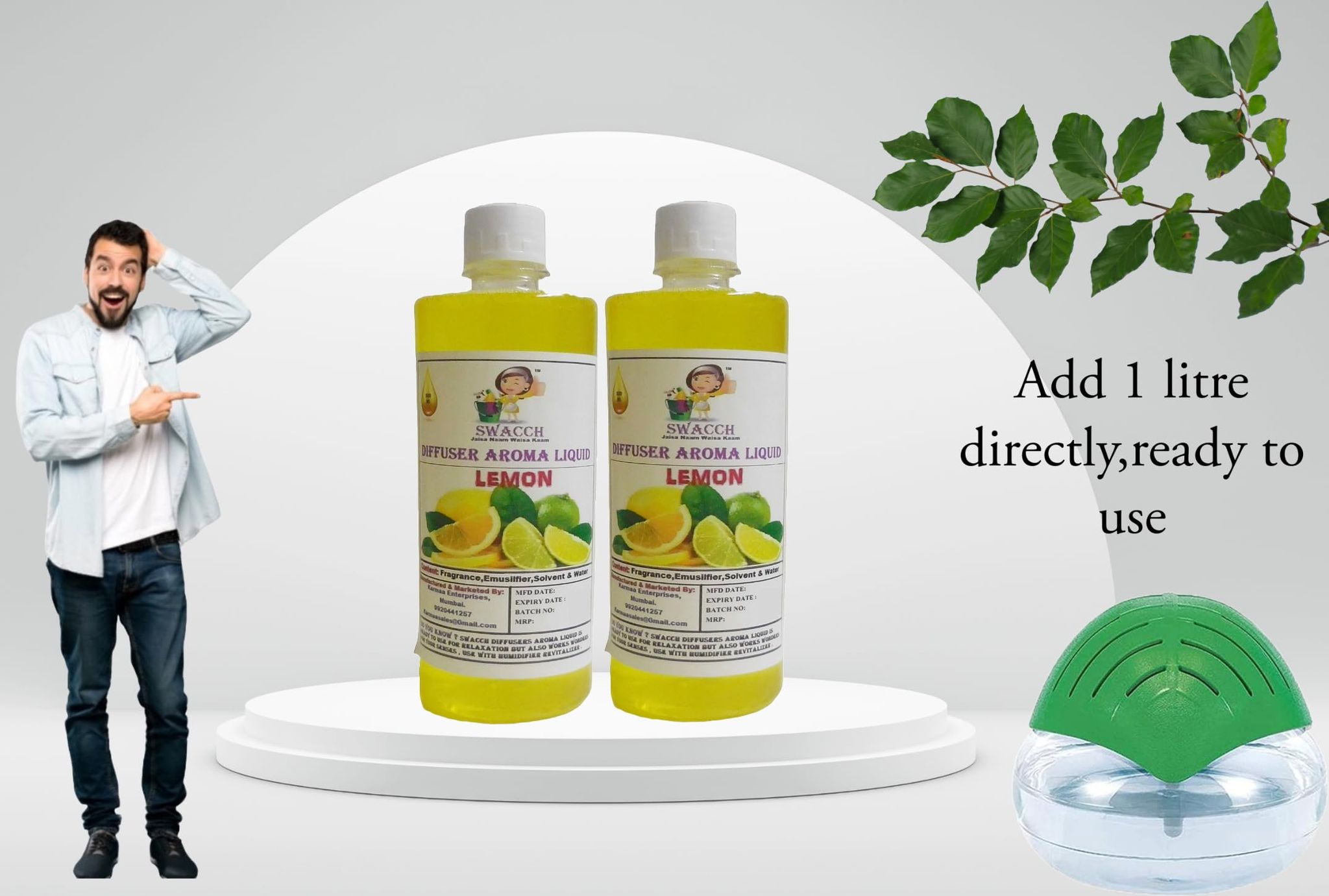 Swacch Diffuser Aroma Liquid (500ml) (Pack of 2) Lemon