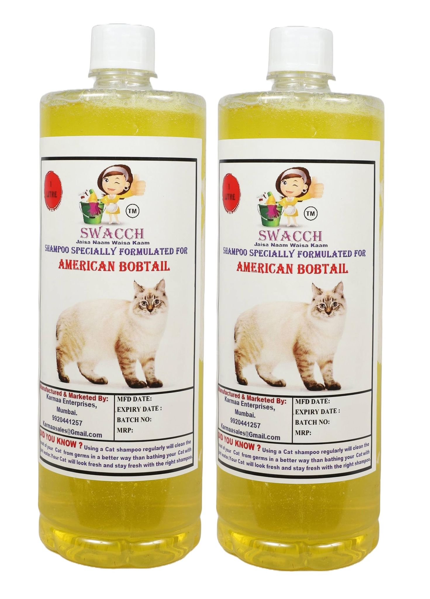 Swacch Shampoo Specially Formulated for American Bobtail (1 Litre) (Combo Pack of 2) Lemon