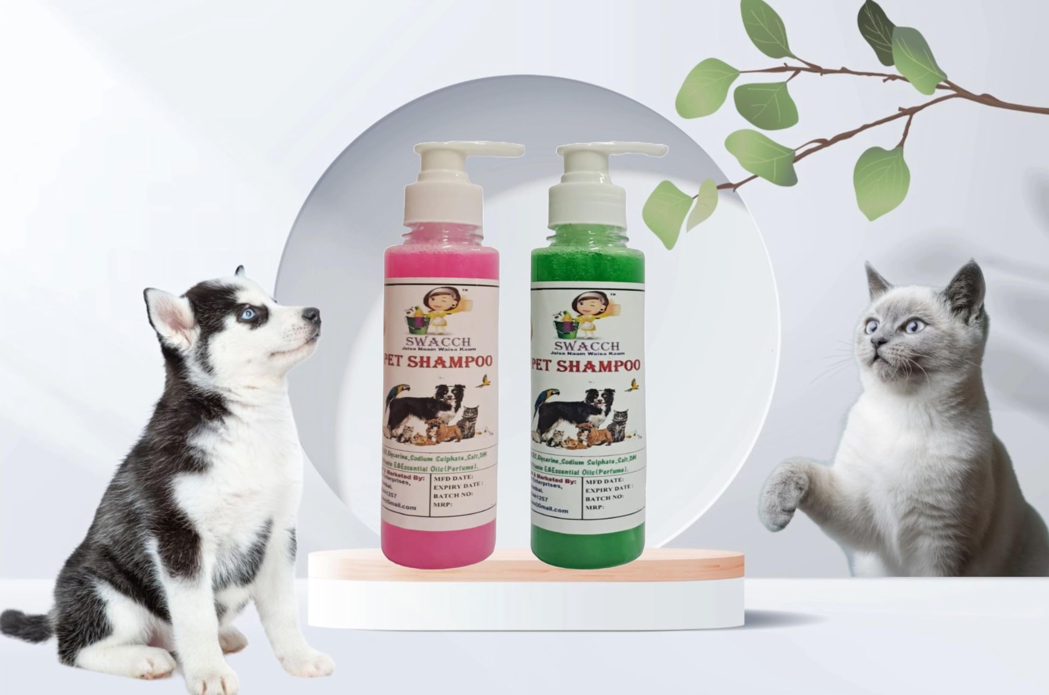 SWACCH Premium Shampoo for PET Shampoo (200ML) (Combo Pack of 2) Rose & NEEM ALOVERA
