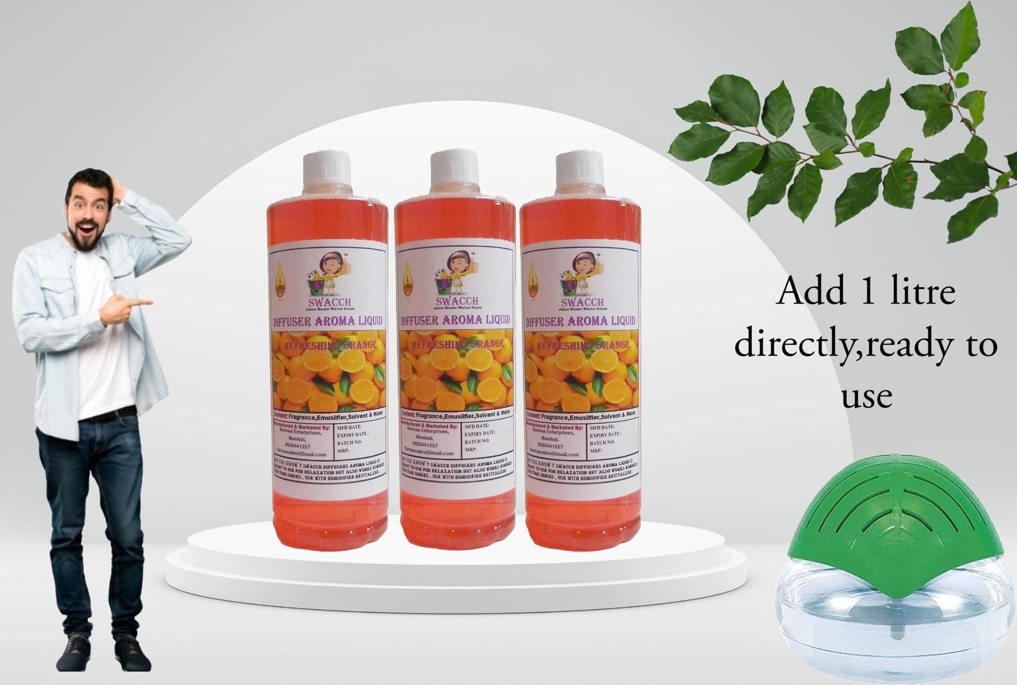 Swacch Diffuser Aroma Liquid (1 Litre) (Pack of 3) Orange