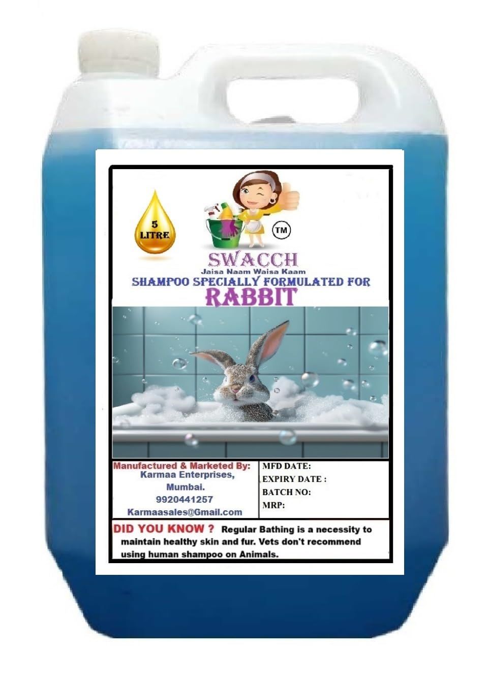 Swacch Shampoo Specially Formulated for Rabbit (5 Litre) Lavender
