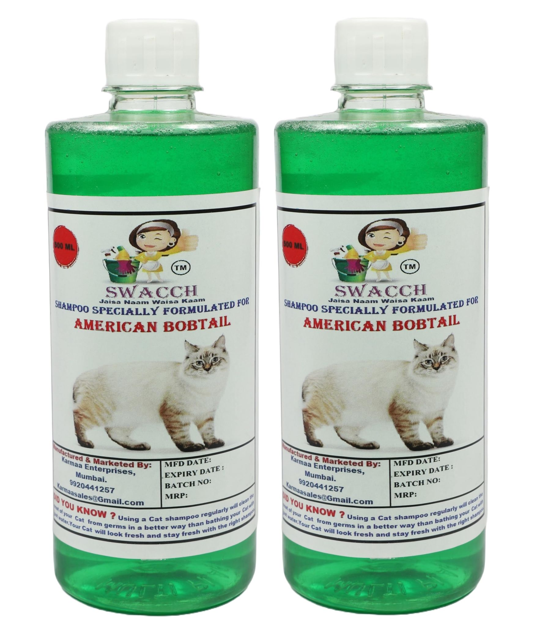 Swacch Shampoo Specially Formulated for American Bobtail (500ml) (Pack of 2) Neem Alovera