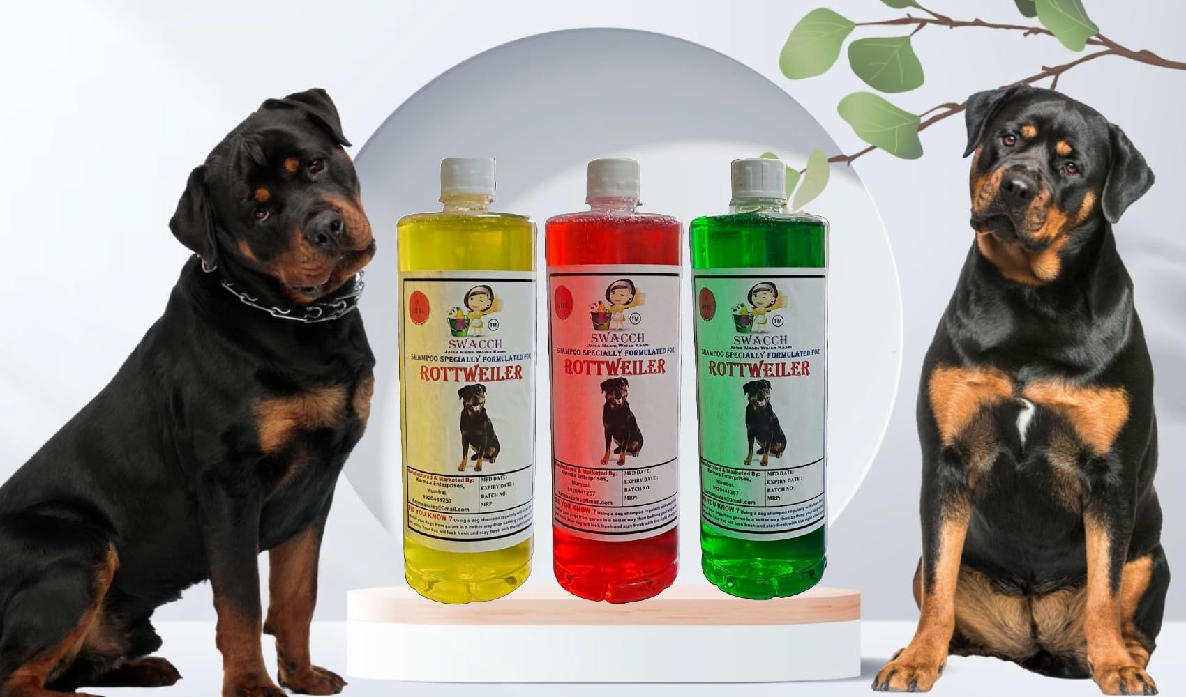 Swacch Shampoo Specially Formulated for Rottweiler (1 Litre) (Combo Pack of 3) Lemon, Jasmine & Neem Alovera
