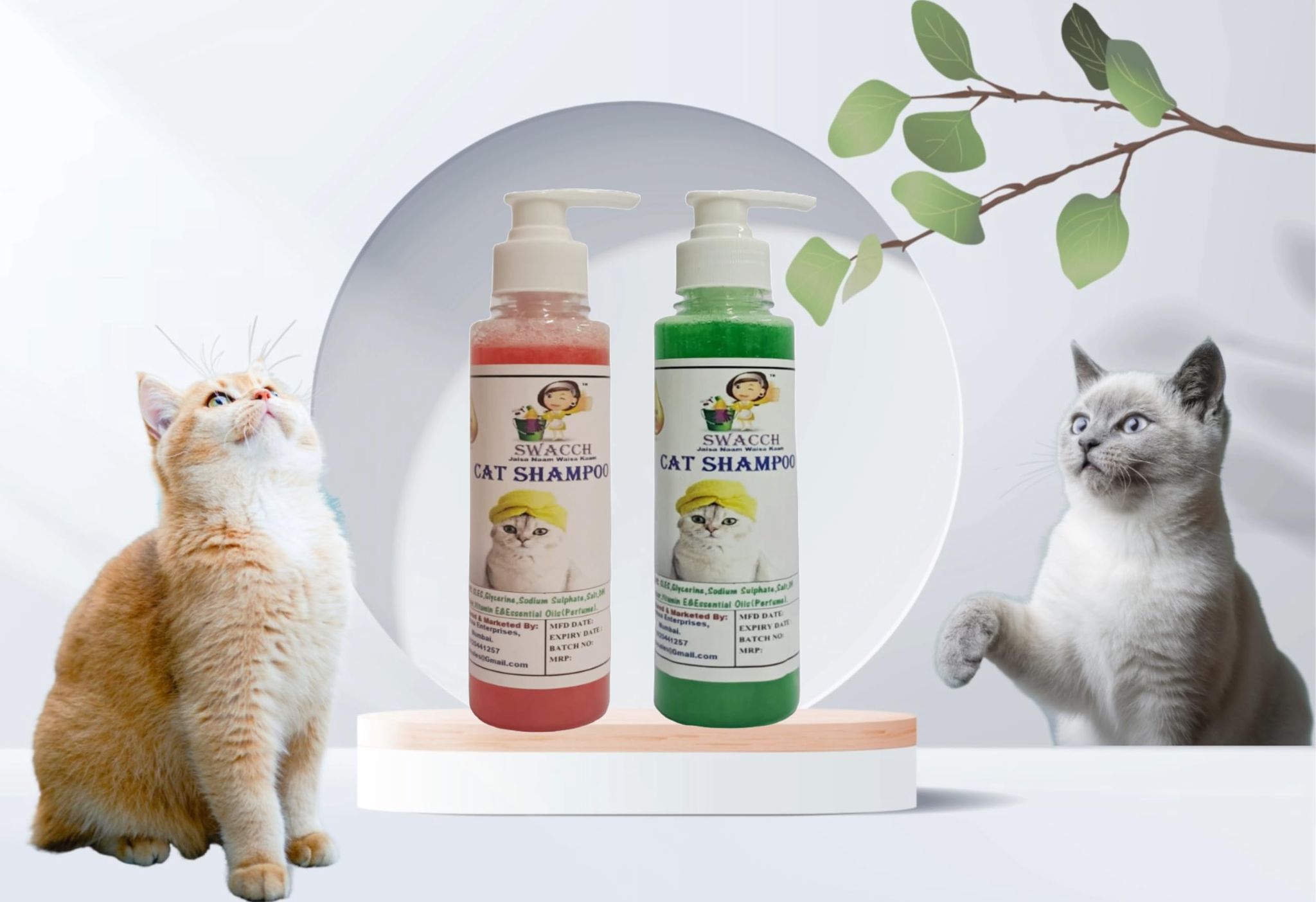 SWACCH Premium Shampoo for CAT Shampoo (200ML) (Combo Pack of 2) Strawberry & NEEM ALOVERA