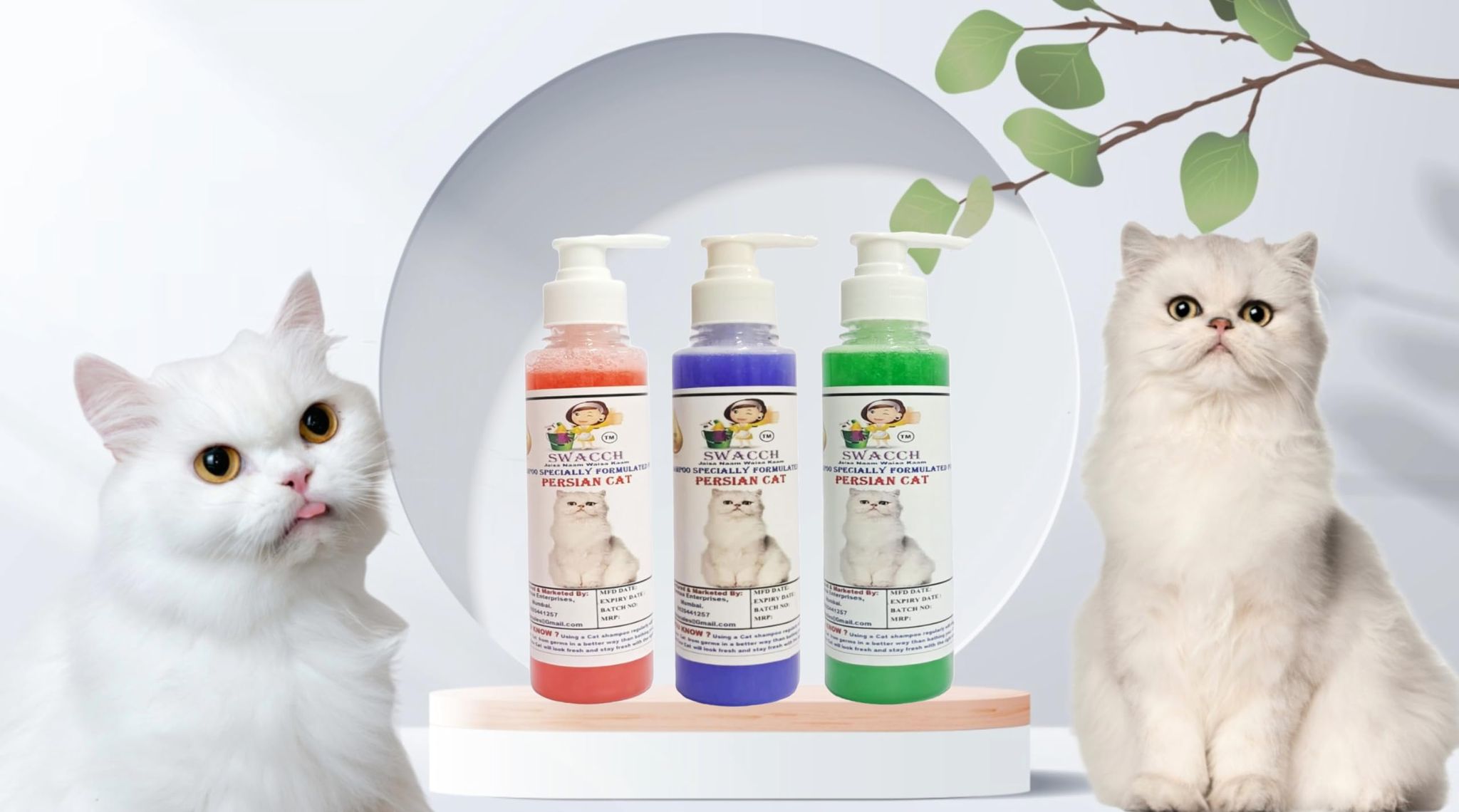 SWACCH Premium Shampoo for Persian CAT (200ML) (Combo Pack of 3) Jasmine, Lavender & NEEM ALOVERA