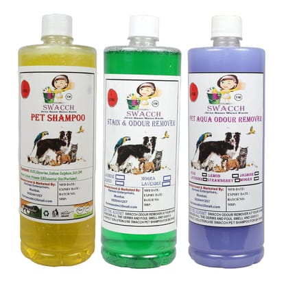Swacch Pet Shampoo (Lemon) + Deodorizer (Jasmine) + Stain Remover (Lavender) 1 Litre Each