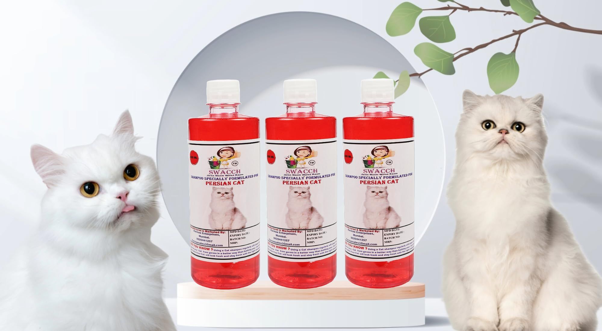 SWACCH Shampoo Specially FORMULATED for Persian CAT (500ML) (Combo Pack of 3) Jasmine