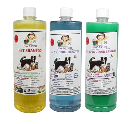 Swacch Pet Shampoo (Lemon) + Deodorizer (Jasmine) + Stain Remover (Lavender) 1 Litre Each