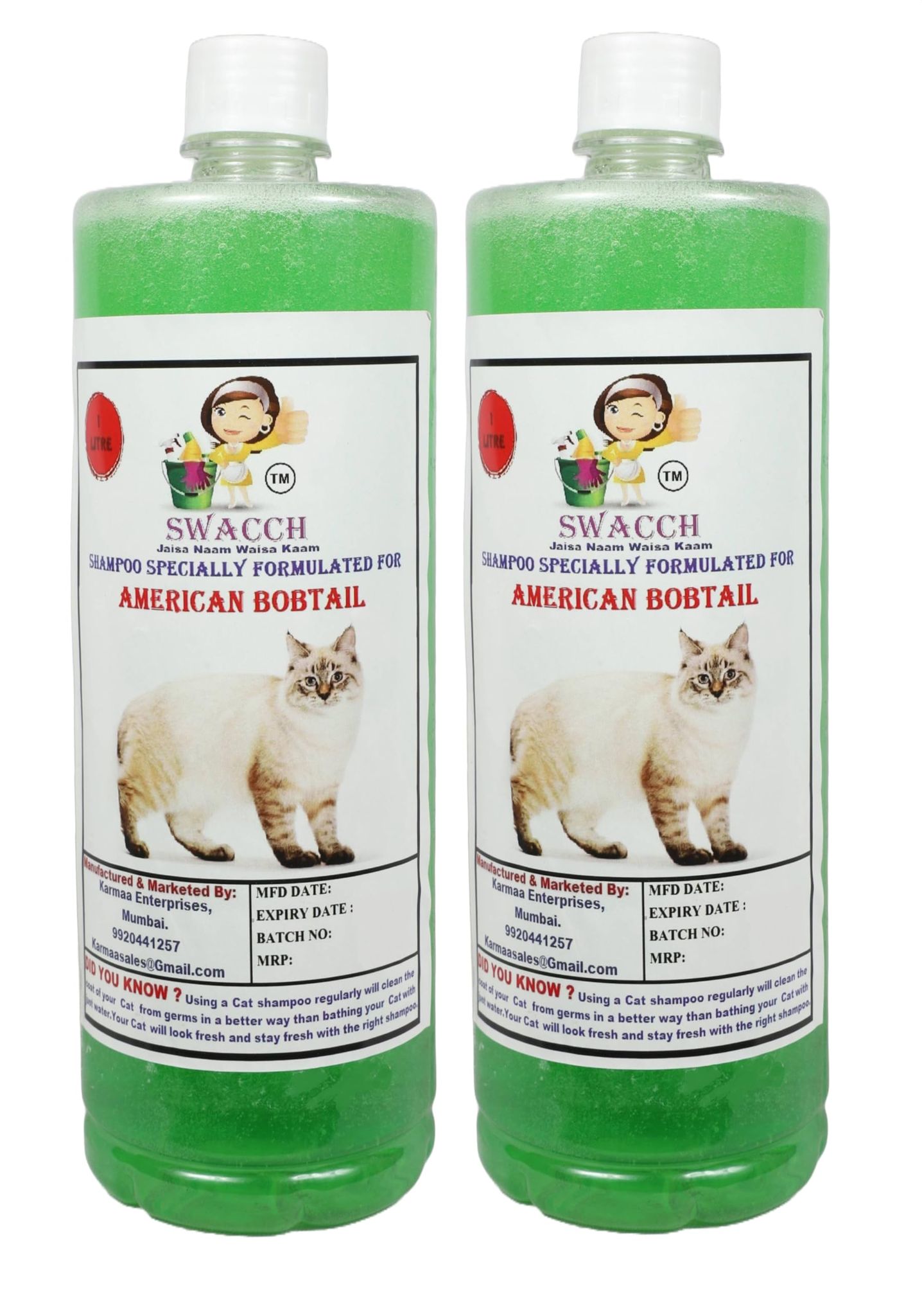 Swacch Shampoo Formulated for American Bobtail (1 Litre) (Combo Pack of 2) Neem Alovera