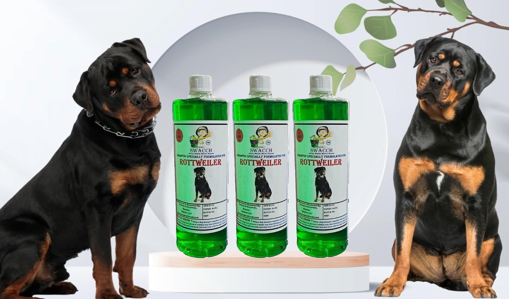 SWACCH Shampoo Specially FORMULATED for Rottweiler (1 Litre) (Combo Pack of 3) NEEM ALOVERA