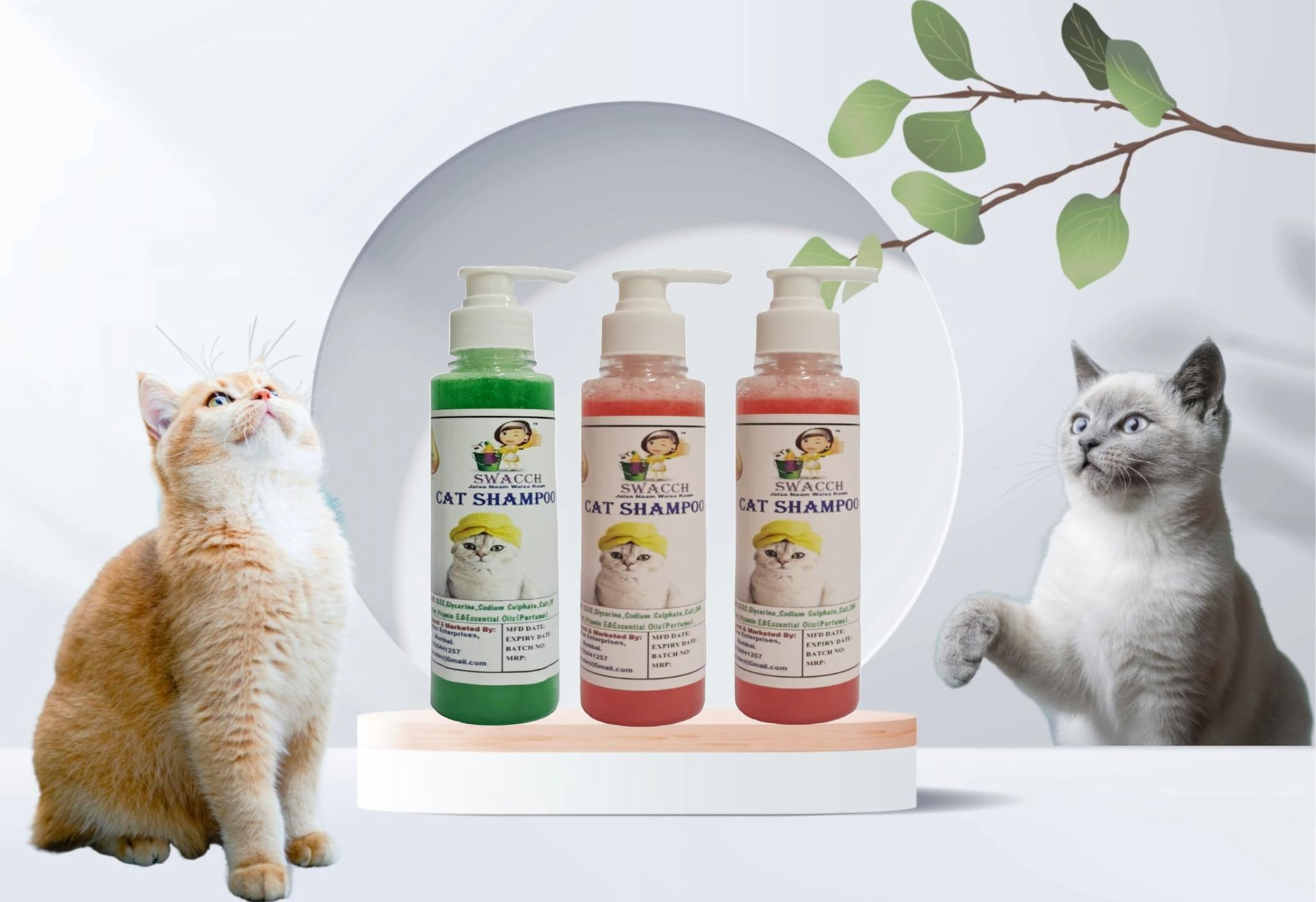 SWACCH Premium Shampoo for CAT Shampoo (200ML) (Combo Pack of 3) NEEM ALOVERA, Jasmine & Strawberry