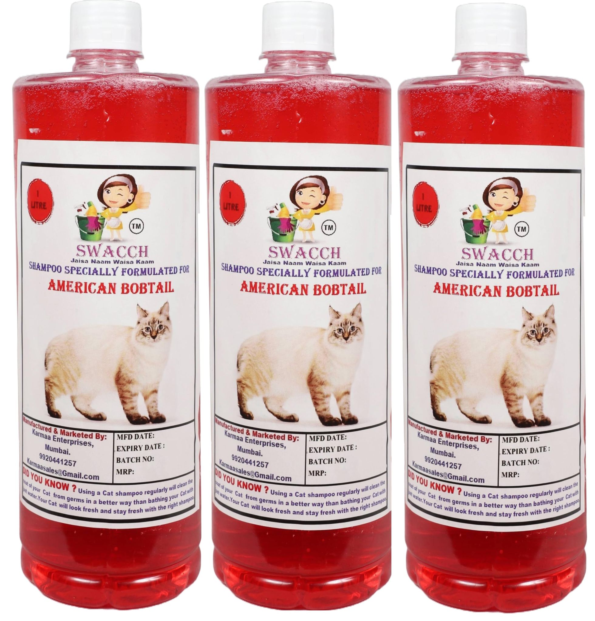 Swacch Shampoo Specially Formulated for American Bobtail (1 Litre) (Combo Pack of 3) Jasmine