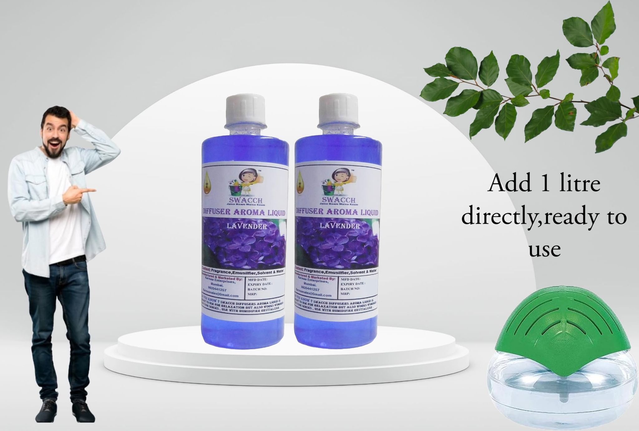 Swacch Diffuser Aroma Liquid (500ml) (Pack of 2) Lavender