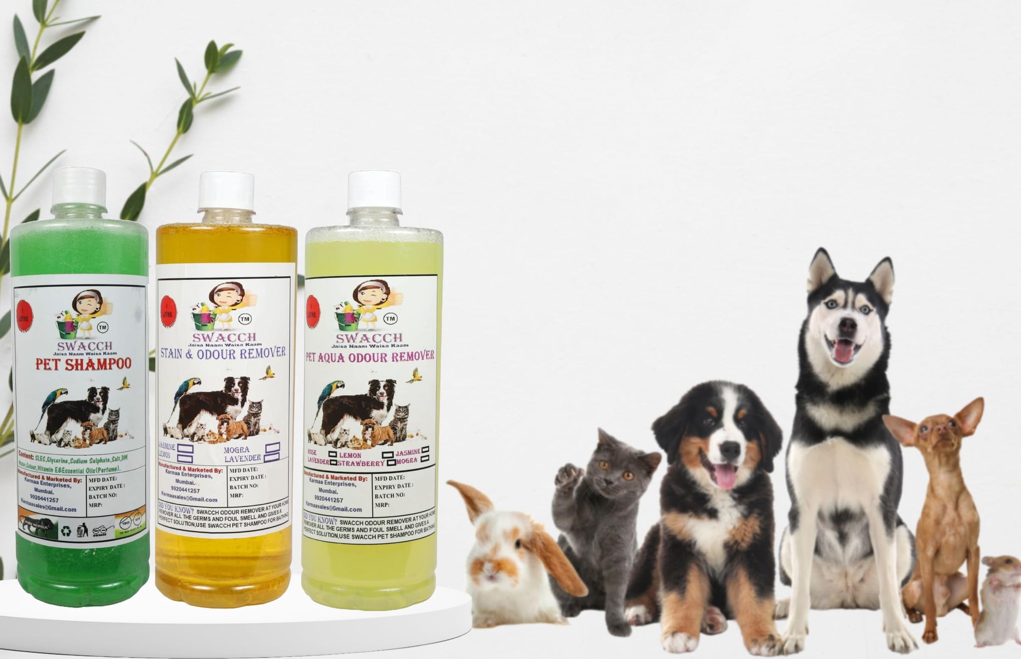 Swacch Shampoo (Neem Alovera) + Deodorizer (Lemon) + Stain Remover (Lemon) (1 Litre) (Combo Pack of 3)