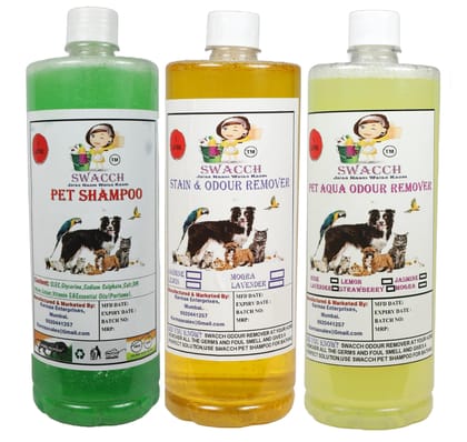 Swacch Shampoo (Neem Alovera) + Deodorizer (Lemon) + Stain Remover (Lemon) (1 Litre) (Combo Pack of 3)