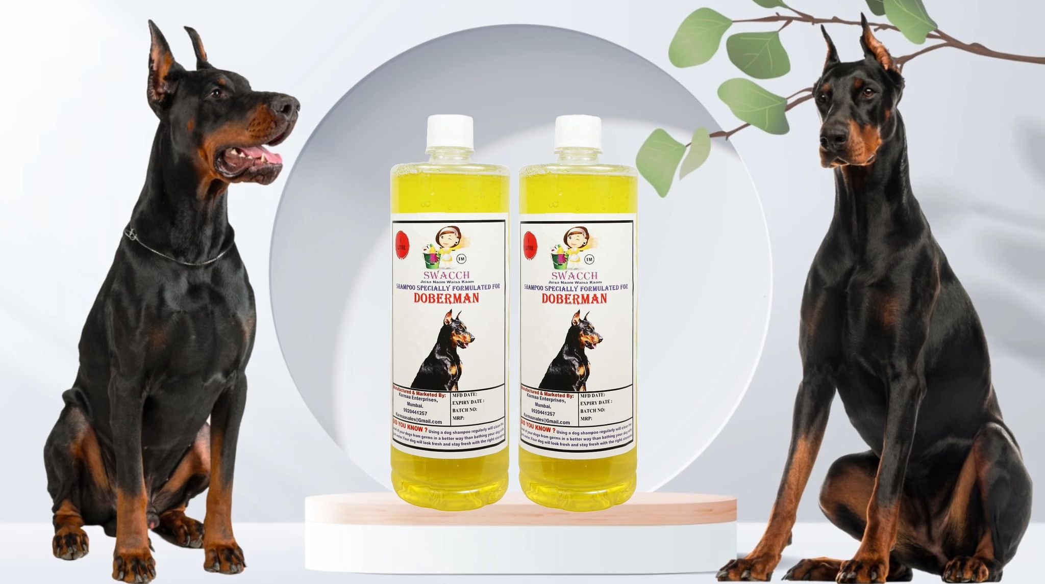 Swacch Shampoo Specially Formulated for Doberman (1 Litre) (Combo Pack of 2) Lemon