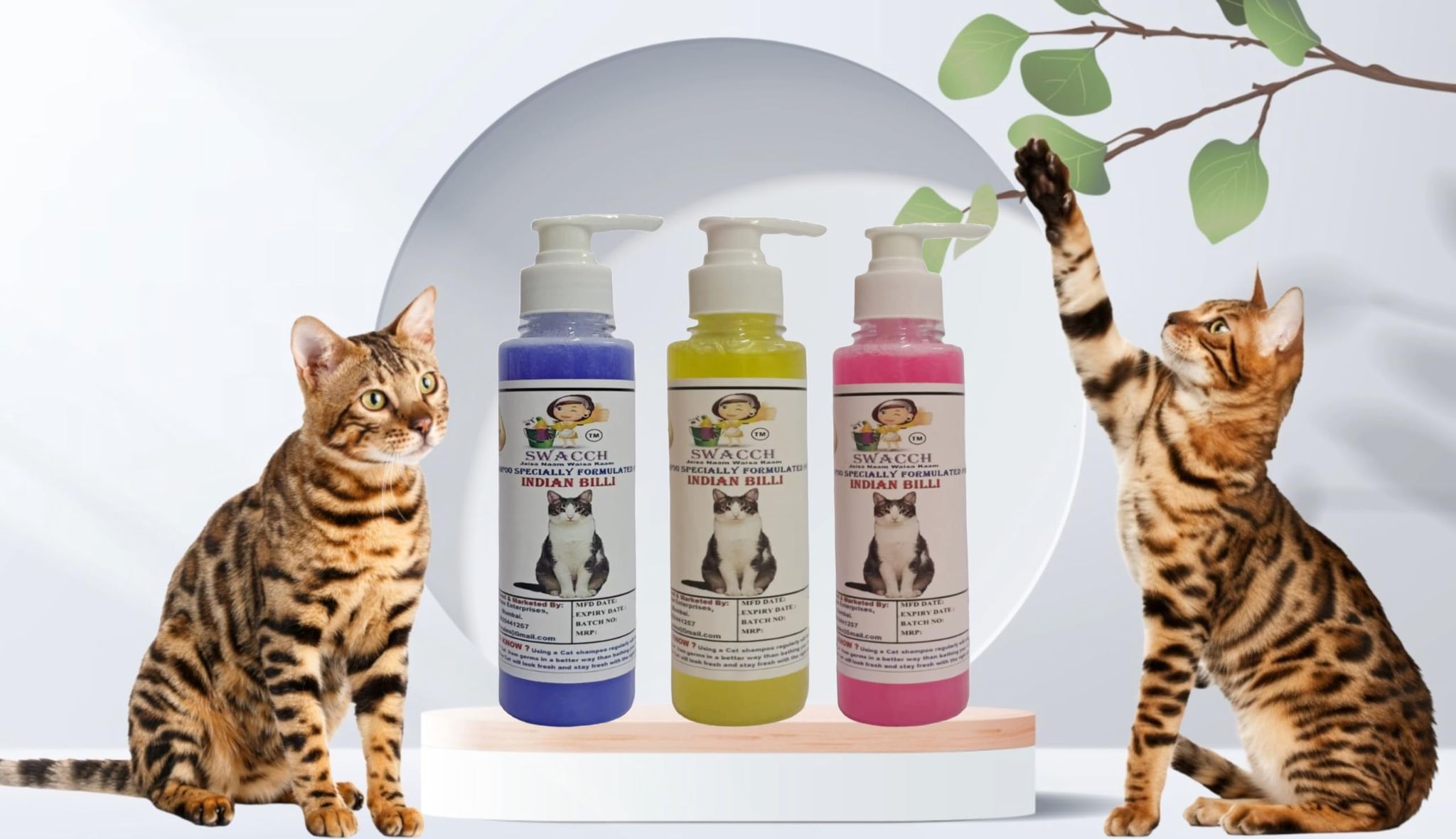 SWACCH Premium Shampoo for Indian Billi (200ML) (Pack of 3) Lavender, Lemon & Rose