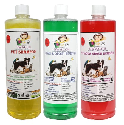 Swacch Shampoo (Lemon) + Deodorizer (Jasmine) + Stain Remover (Strawberry) 1 Litre Each