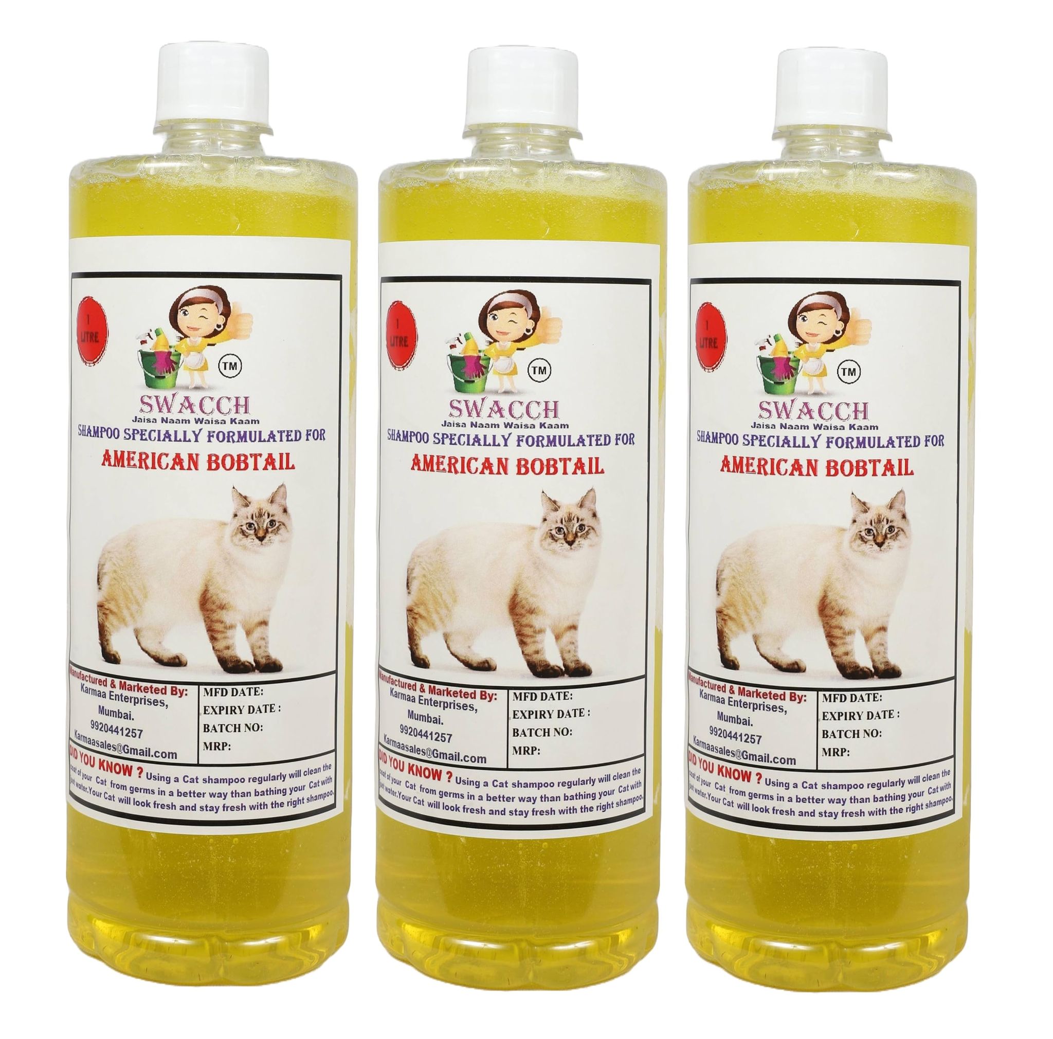 Swacch Shampoo Specially Formulated for American Bobtail (1 Litre) (Combo Pack of 3) Lemon
