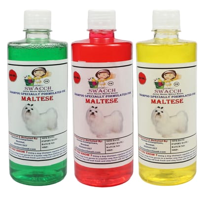 Swacch Shampoo Specially Formulated for Maltese (500ml) (Combo Pack of 3) Neem Alovera, Strawberry & Lemon