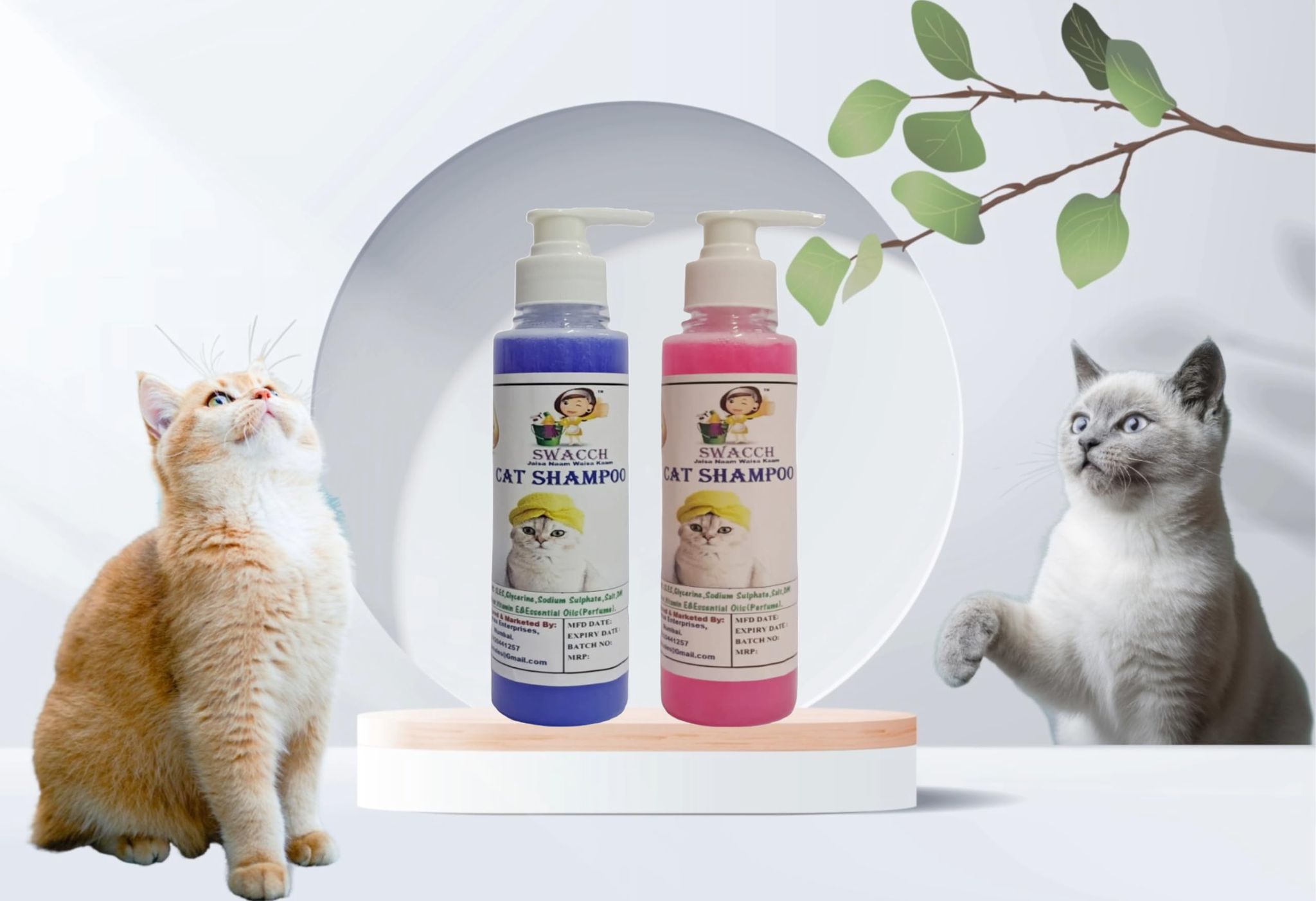 SWACCH Premium Shampoo for CAT Shampoo (200ML) (Combo Pack of 2) Lavender & Rose