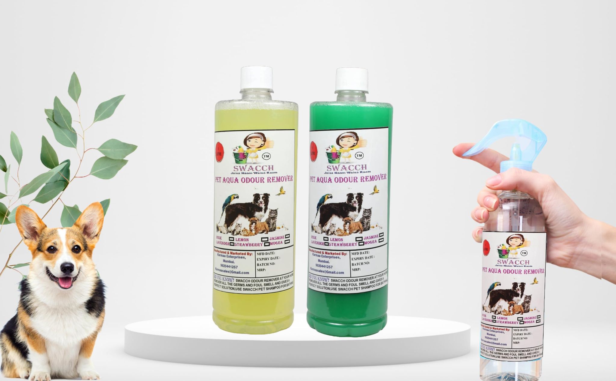 Swacch PET Aqua Odour Remover (1 Litre) (Combo Pack of 2) Lemon & Mogra