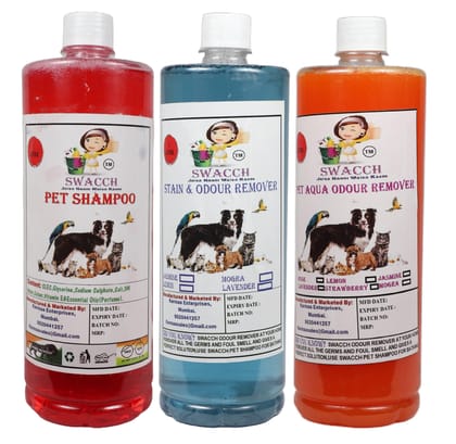 Swacch Pet Shampoo (Jasmine) + Deodorizer (Orange) + Stain Remover (Lavender) (1 Litre) (Combo Pack of 3)