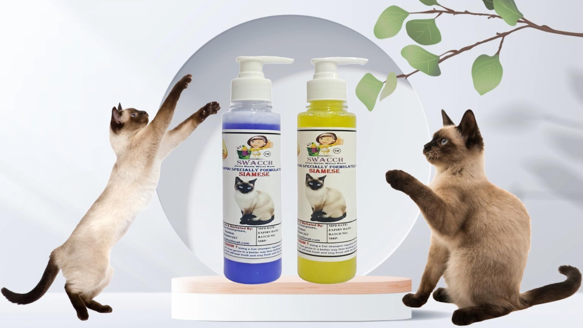 SWACCH Premium Shampoo for Siamese CAT (200ML) (Combo Pack of 2) Lavender & Lemon