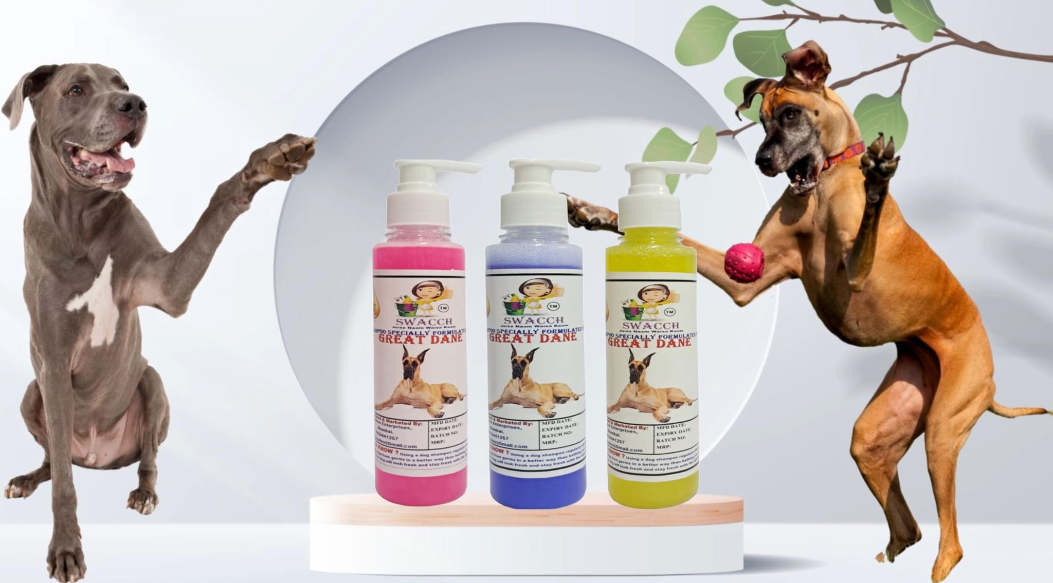 SWACCH Premium Shampoo for Great DANE (200ML) (Combo Pack of 3) Rose, Lavender & Lemon
