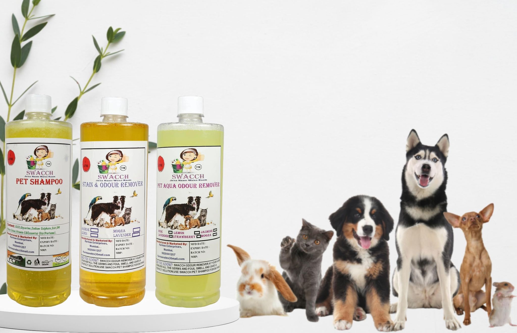 Swacch Shampoo (Lemon) + Deodorizer (Lemon) + Stain Remover (Orange) 1 Litre Each