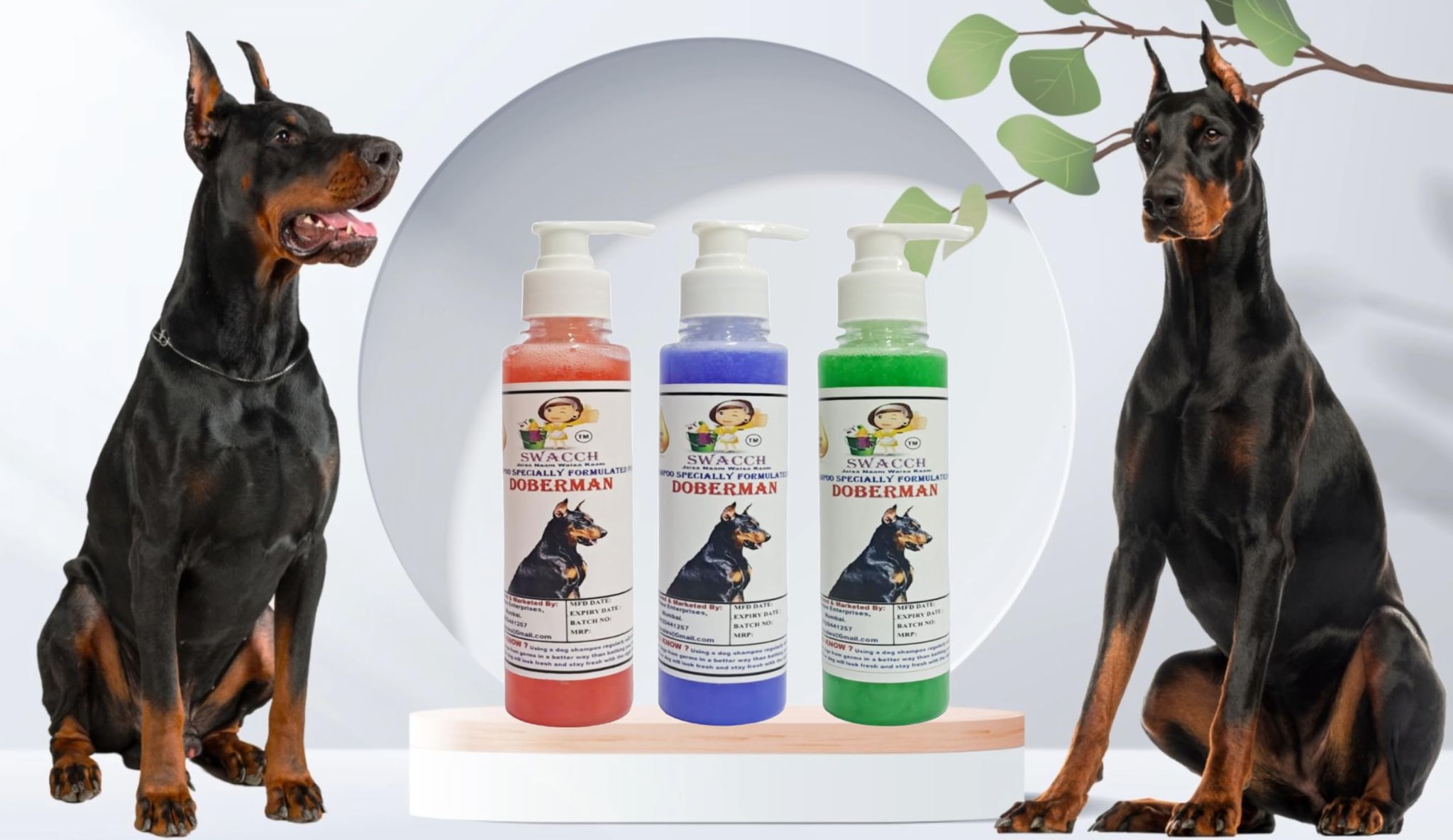 SWACCH Premium Shampoo for Doberman (200ML) (Combo Pack of 3) Jasmine, Lavender & NEEM ALOVERA