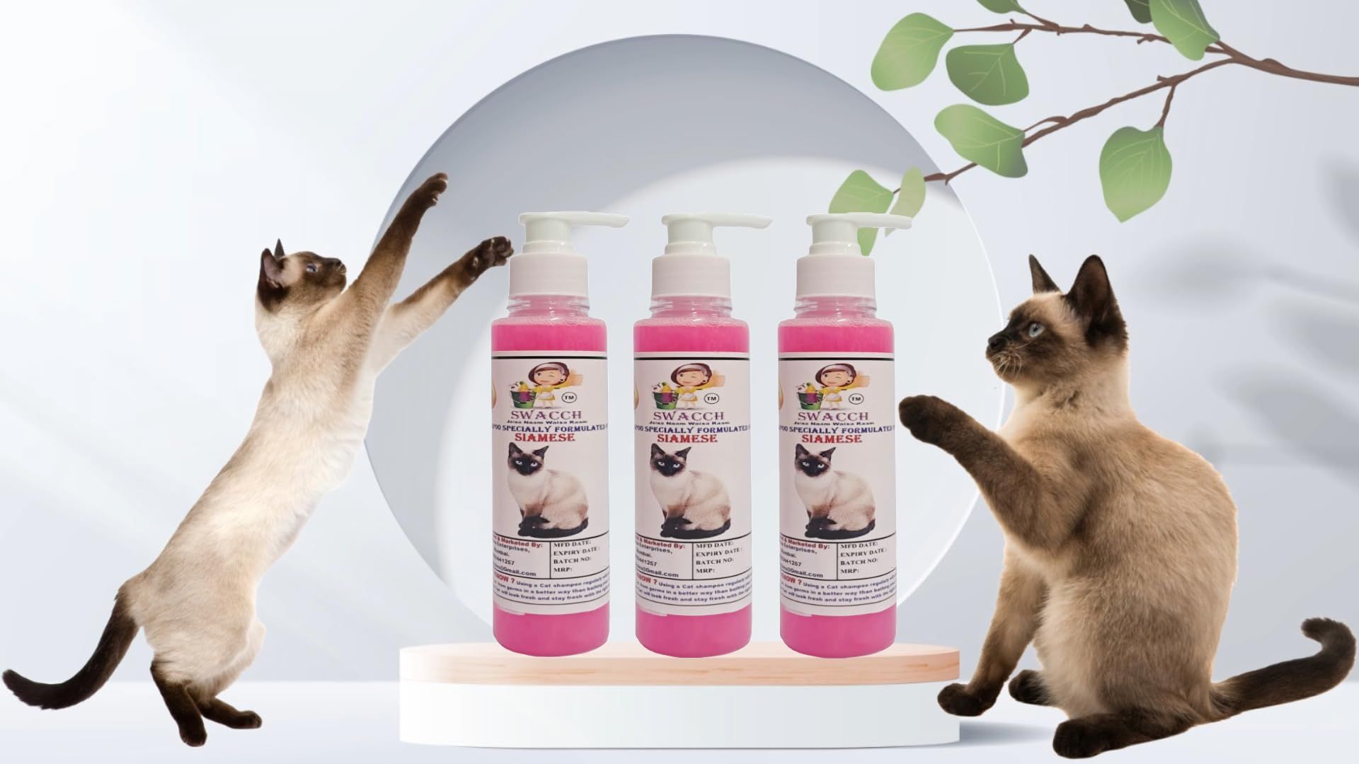 SWACCH Premium Shampoo for Siamese CAT (200ML) (Pack of 3) Rose