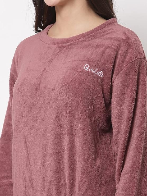 Ukal Women Winter Nightsuit Ladies Fur Nightwear Warm Night Suit for Girls Night Dress Pyjama Set Women's Full Sleeve Top and Pajama Pants Regular Fit Round Neck Pyjama Set