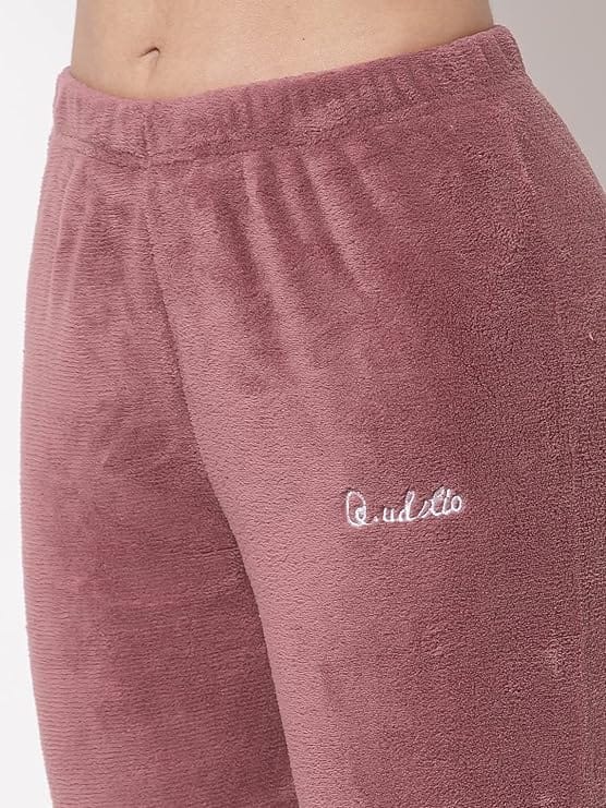 Ukal Women Winter Nightsuit Ladies Fur Nightwear Warm Night Suit for Girls Night Dress Pyjama Set Women's Full Sleeve Top and Pajama Pants Regular Fit Round Neck Pyjama Set