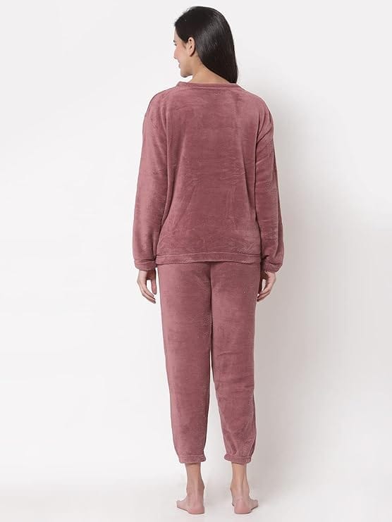 Ukal Women Winter Nightsuit Ladies Fur Nightwear Warm Night Suit for Girls Night Dress Pyjama Set Women's Full Sleeve Top and Pajama Pants Regular Fit Round Neck Pyjama Set